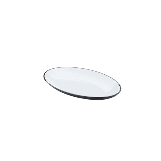PLATEAU, MEL, OVALE, NOIR/BLANC, 14″ L L X 9" l X 1-3/8" H - 14"