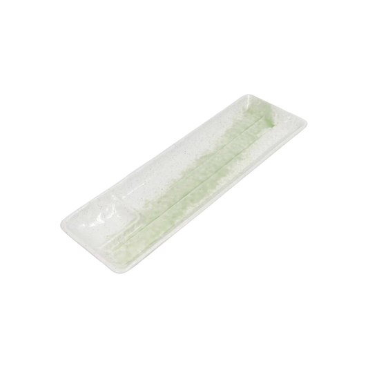 ASSIETTE OVAL 13.25''X4.5''X1.25'' SPECKLED BEIGE GREEN