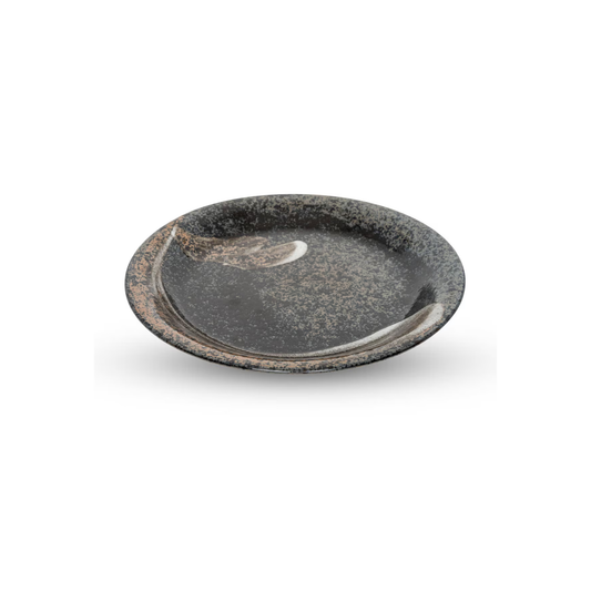 ASSIETTE RONDE NOIRE MOUCHOIRÉE À COUP DE PINCEAU 11"X1,75''