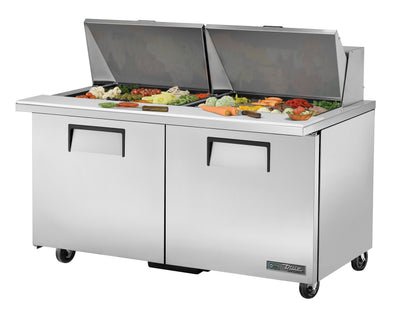 PREPARATION TABLE REFRIGERATED 2 SOLID DOORS, 24 PANS, MEGA TOP, SPLIT TOP, 60.5"x34"x40.5"H