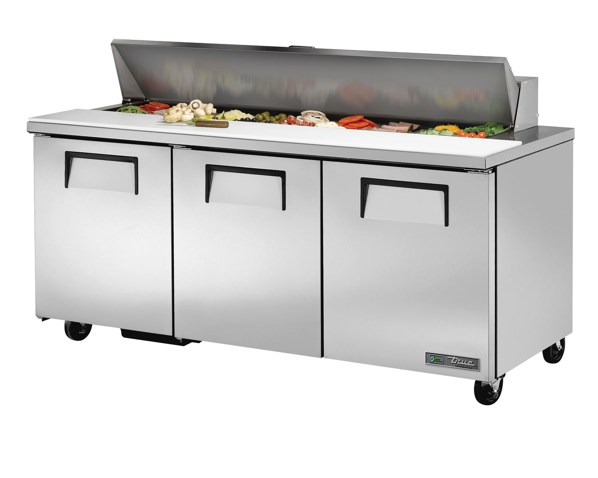 PREPARATION TABLE REFRIGERATED 3 SOLID DOORS, 18 PANS, 72.5"x30"x36.75"H