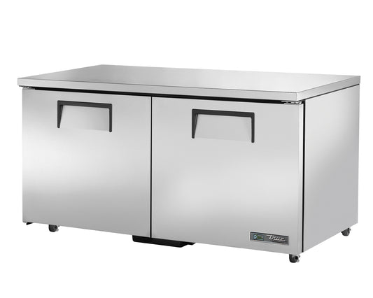 RÉFRIGÉRATEUR SOUS-COMPTOIR 2 PORTES SOLIDES, ROUES 3", 60.5"x30"x29.75"H